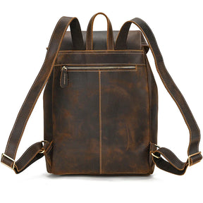 Men’s Vintage Crazy Horse Leather Backpack – Large Capacity for Travel, School & Daily Use
