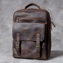 Vintage Men's Backpack in Genuine Crazy Horse Leather – Large Capacity with 17" Laptop Compartment