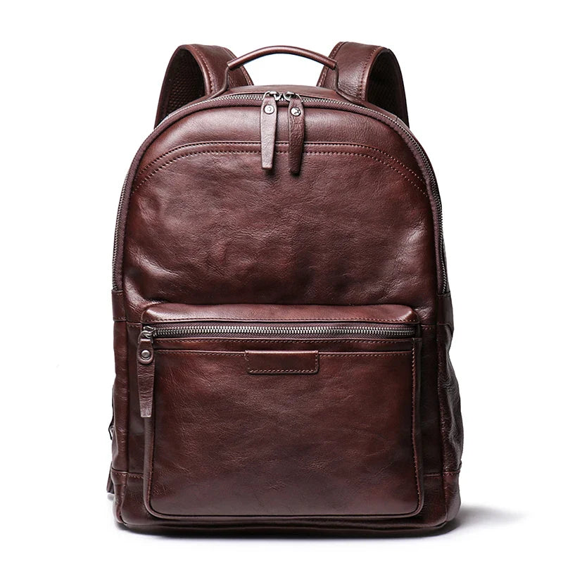 Men’s Genuine Cowhide Leather Backpack – Large Capacity, Multifunctional for Business and Travel