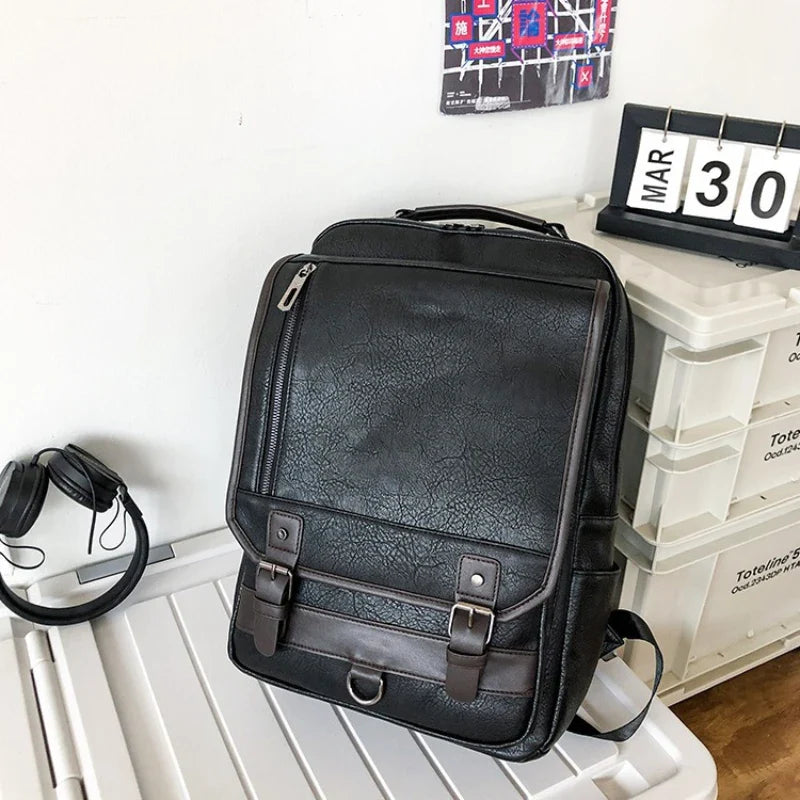 Men’s Leather Backpack – Large Capacity for 15" Laptop, Travel, and School