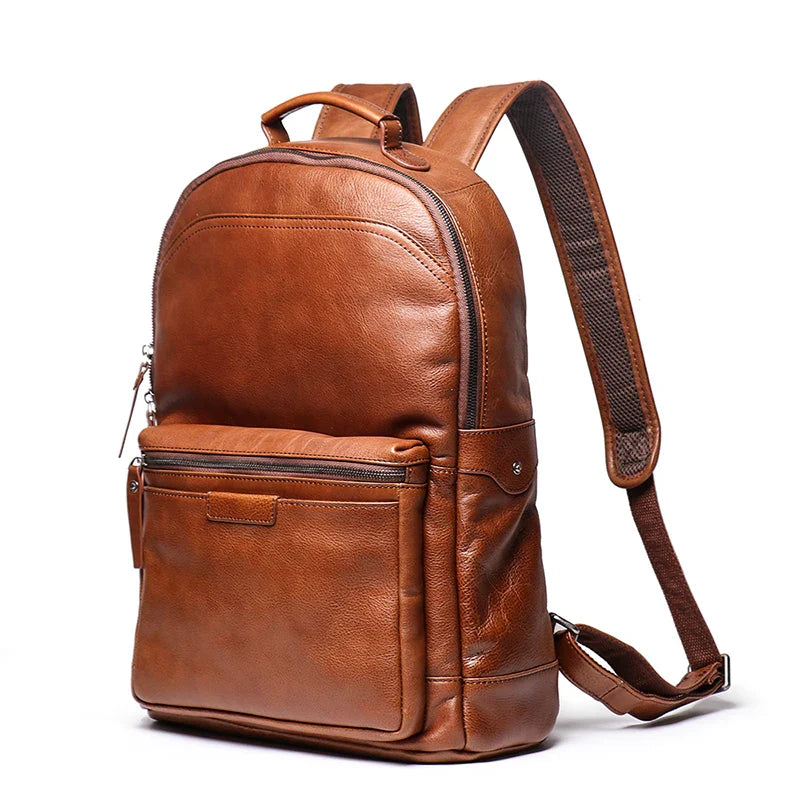 Men’s Genuine Cowhide Leather Backpack – Large Capacity, Multifunctional for Business and Travel