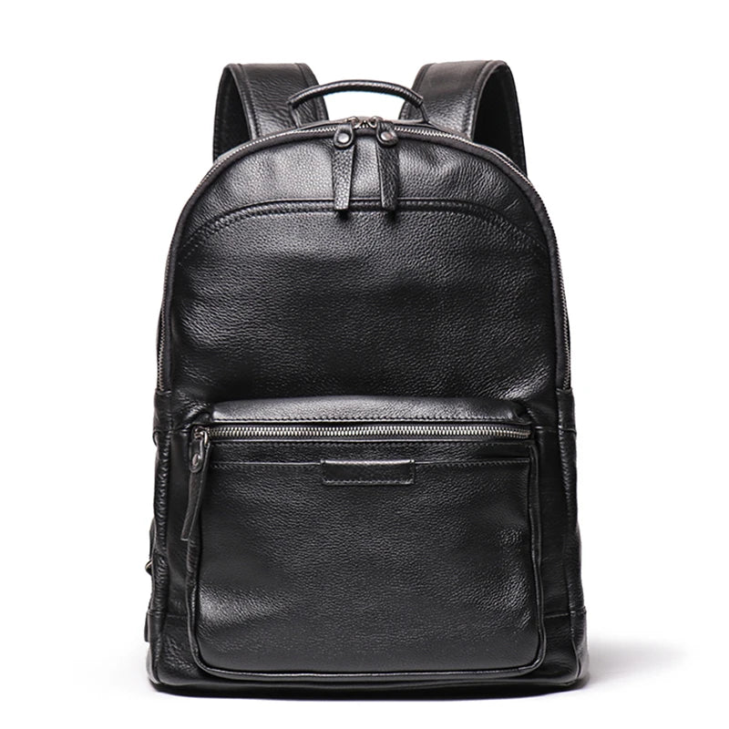 Men’s Genuine Cowhide Leather Backpack – Large Capacity, Multifunctional for Business and Travel