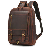 Men’s Genuine Crazy Horse Leather Backpack – Large Capacity with Laptop Compartment up to 18"