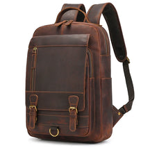 Men’s Genuine Crazy Horse Leather Backpack – Large Capacity with Laptop Compartment up to 18"