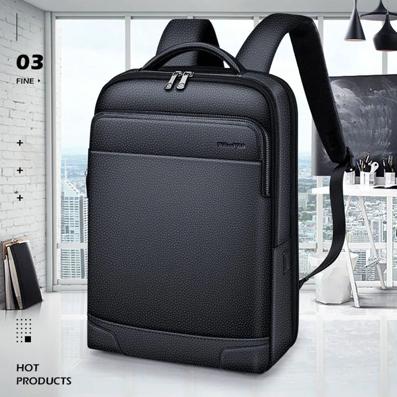 Men’s Genuine Leather Backpack – Large Capacity, Multifunctional for Commuting, Travel, and Leisure