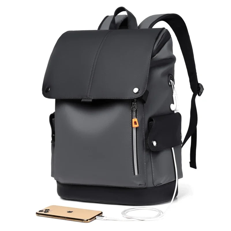 Men’s Waterproof PU Leather Backpack with USB Port – Large Capacity for Business, Laptop, and Urban Life