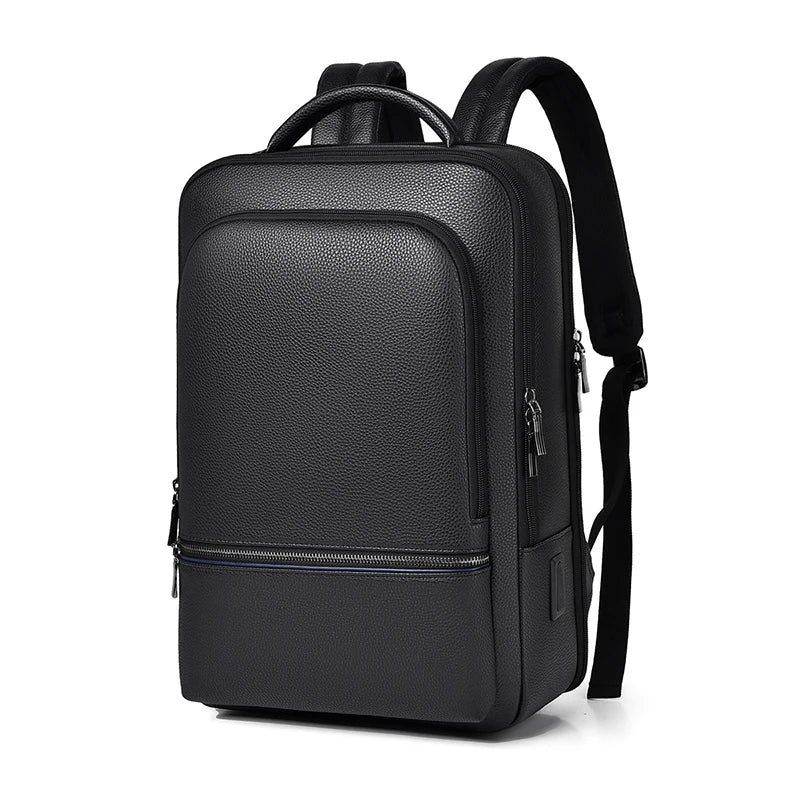 Men’s Leather Backpack with USB Port – Elegant and Functional for Office, Travel, and Laptop