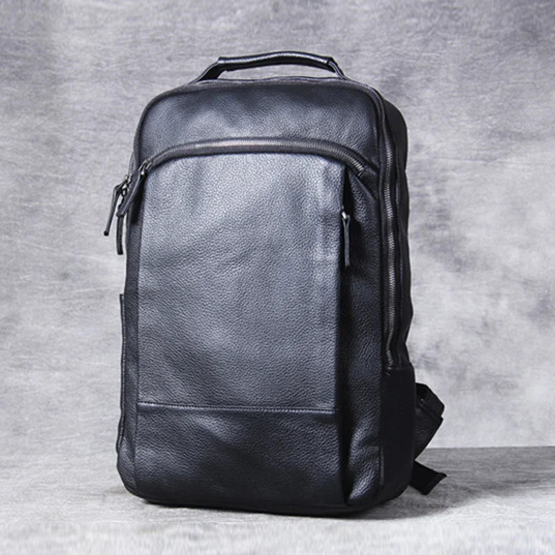 Men’s Waterproof Genuine Leather Backpack – Large Capacity for Laptop, Business, and Travel