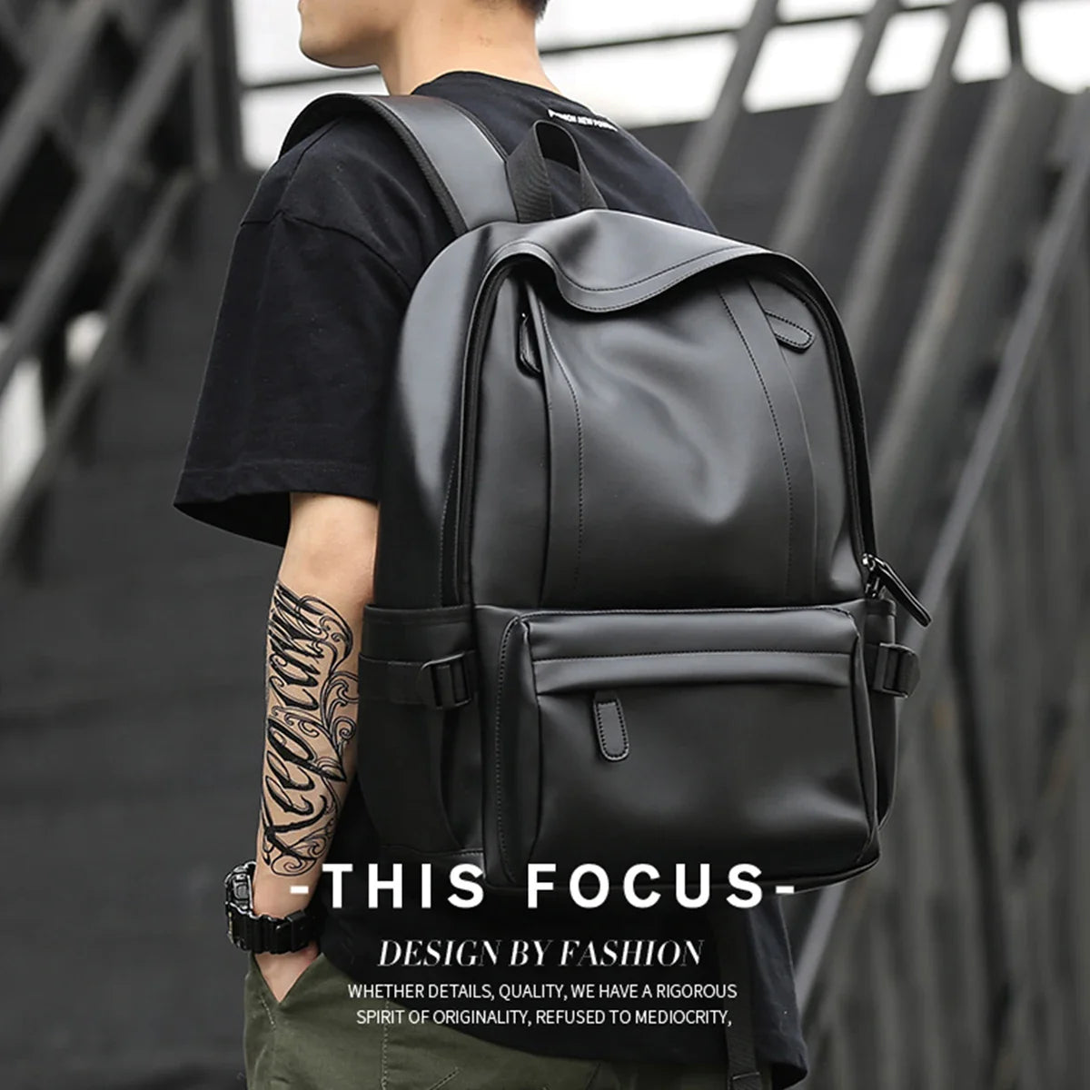 Water-Resistant Leather Backpack for Men with USB Port – Fits 14-Inch Laptop and Travel Use