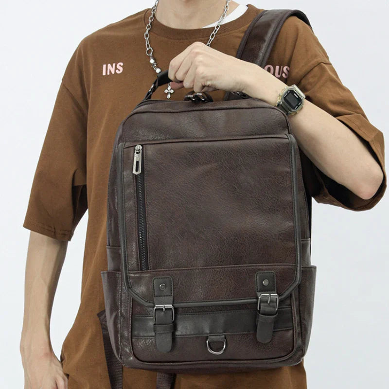 Men’s Leather Backpack – Large Capacity for 15" Laptop, Travel, and School