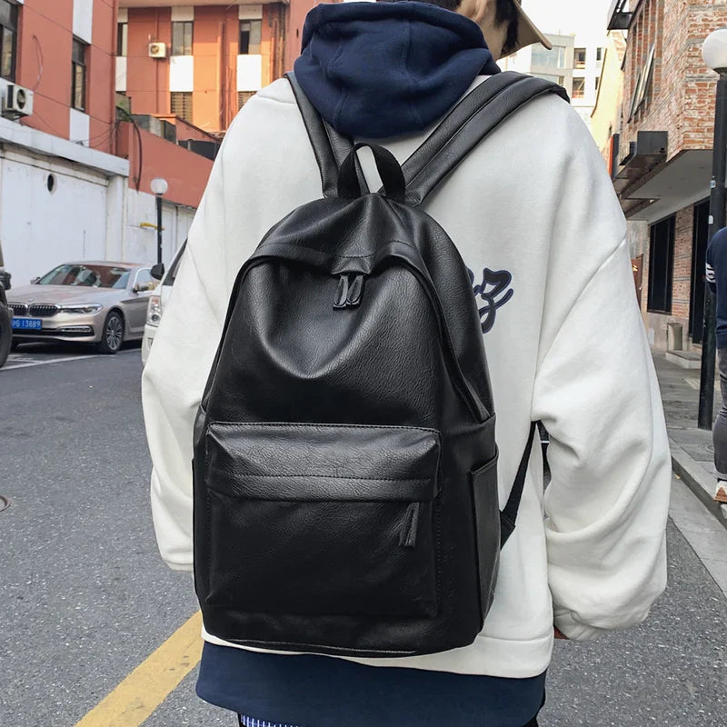 Unisex Synthetic Leather Backpack – Large Capacity for Laptop, School & Travel