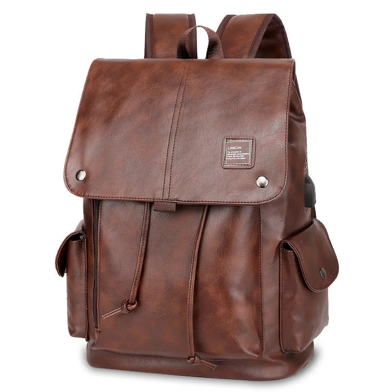 Luxury Men's Leather Backpack – Large Capacity for Laptop and Business Travel