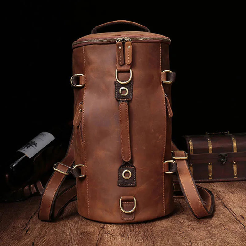Men’s Vintage Crazy Horse Leather Backpack – Unique Design and Large Capacity for Travel and Daily Use