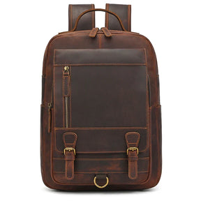Men’s Genuine Crazy Horse Leather Backpack – Large Capacity with Laptop Compartment up to 18"