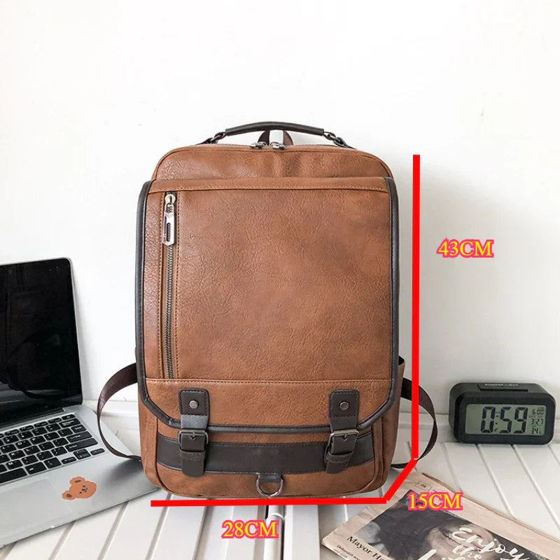 Men’s Leather Backpack – Large Capacity for 15" Laptop, Travel, and School