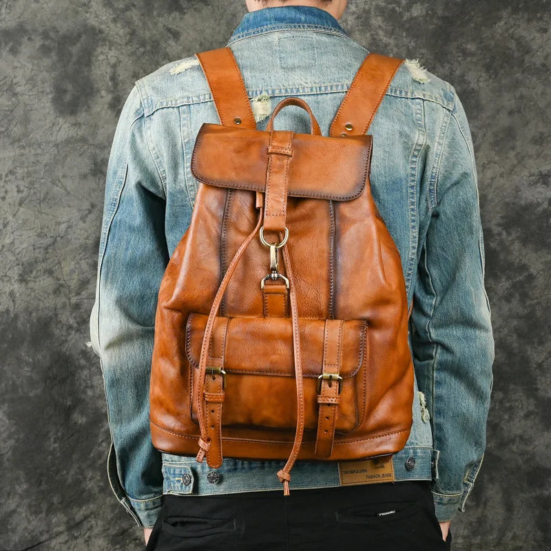 Luxury Men's Backpack 2023 – Full Grain Cowskin Leather, Anti-Theft, Vintage Style