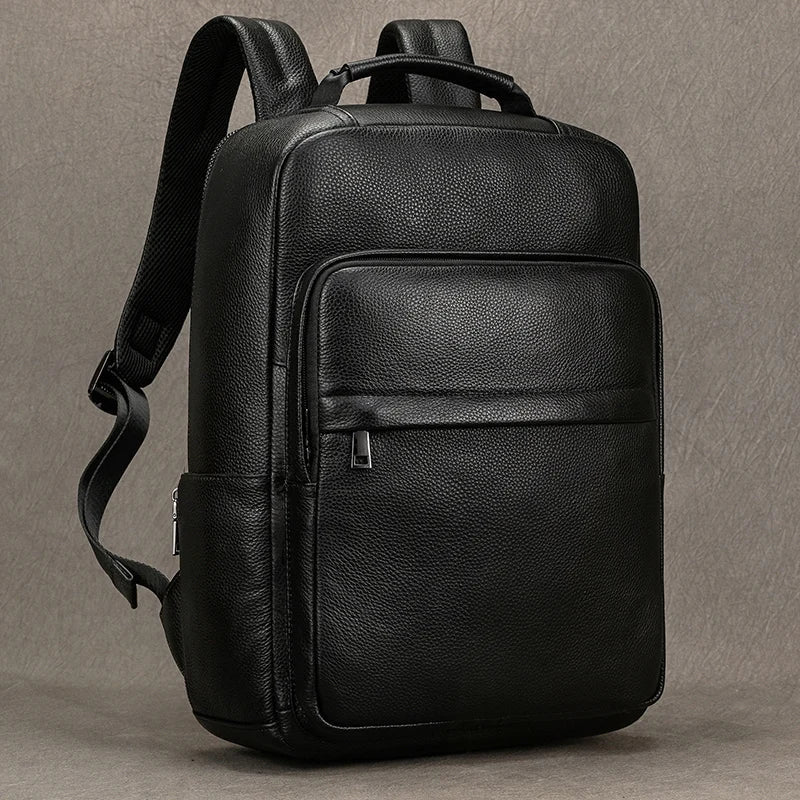 Men’s Waterproof Genuine Leather Backpack for 15.6" Laptop – Stylish, Durable, and Functional