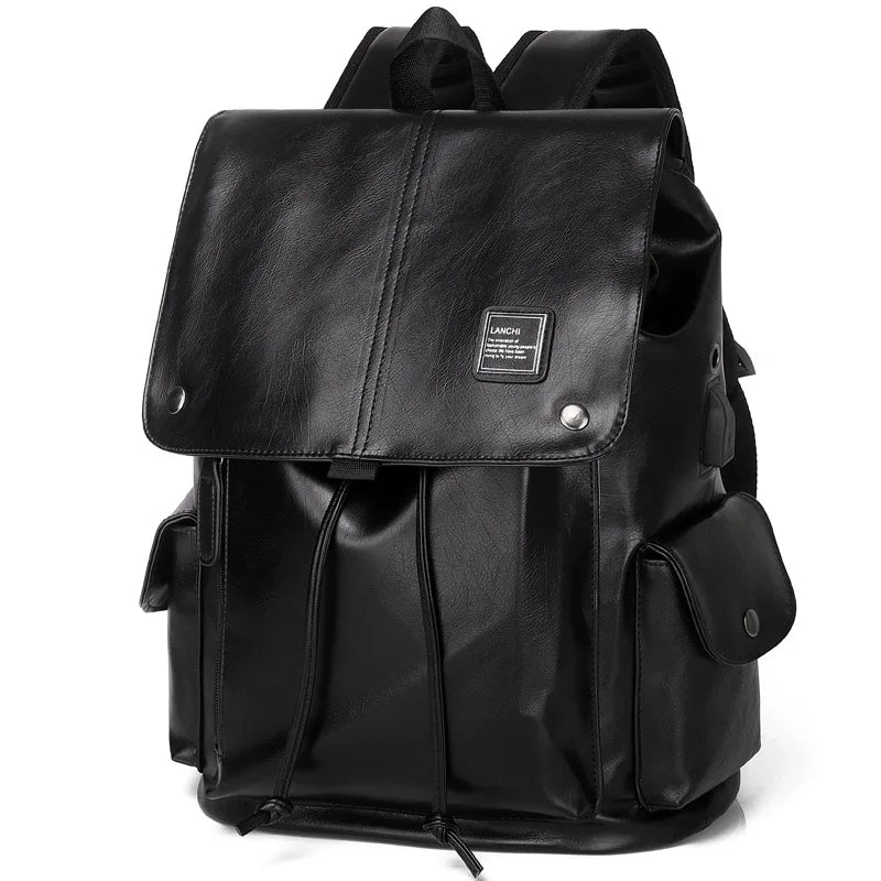 Luxury Men's Leather Backpack – Large Capacity for Laptop and Business Travel