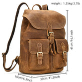 Men’s Vintage Crazy Horse Leather Backpack – Large Capacity for Travel, School & Daily Use