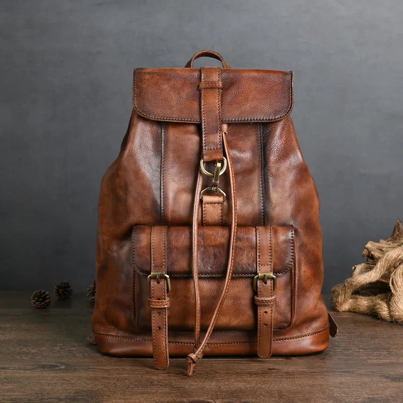 Luxury Men's Backpack 2023 – Full Grain Cowskin Leather, Anti-Theft, Vintage Style