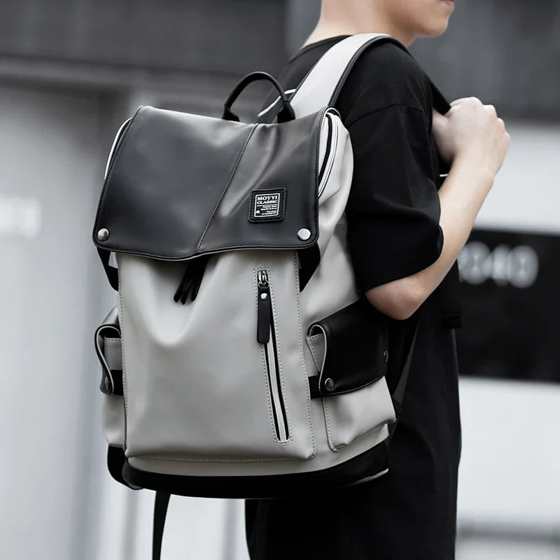Men’s High-Quality Leather Backpack with USB Charging Port – Waterproof, Large Capacity for 15.6" Laptop