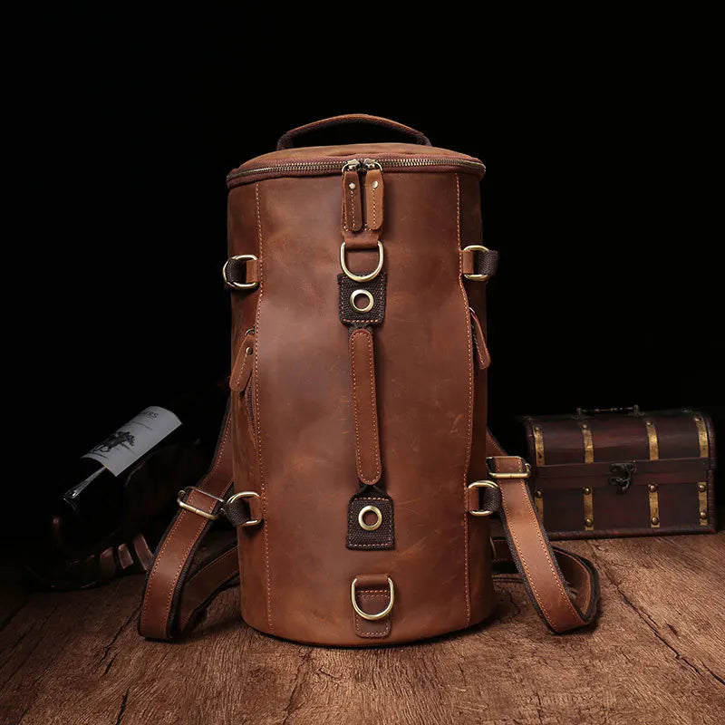 Men’s Vintage Crazy Horse Leather Backpack – Unique Design and Large Capacity for Travel and Daily Use