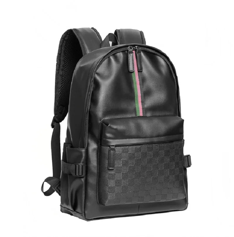 Plaid Design Leather Backpack – High-Quality, Large Capacity for School and Travel
