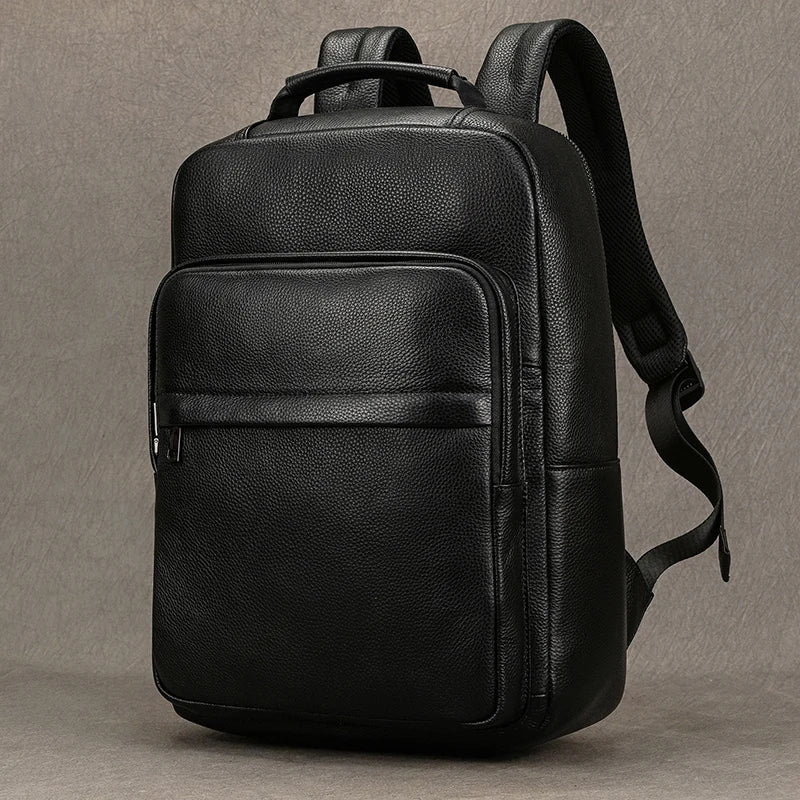 Men’s Waterproof Genuine Leather Backpack for 15.6" Laptop – Stylish, Durable, and Functional