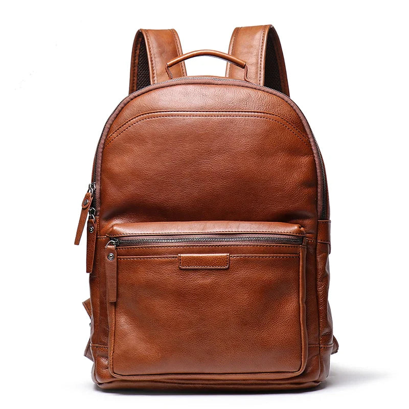 Men’s Genuine Cowhide Leather Backpack – Large Capacity, Multifunctional for Business and Travel