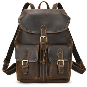 Men’s Vintage Crazy Horse Leather Backpack – Large Capacity for Travel, School & Daily Use
