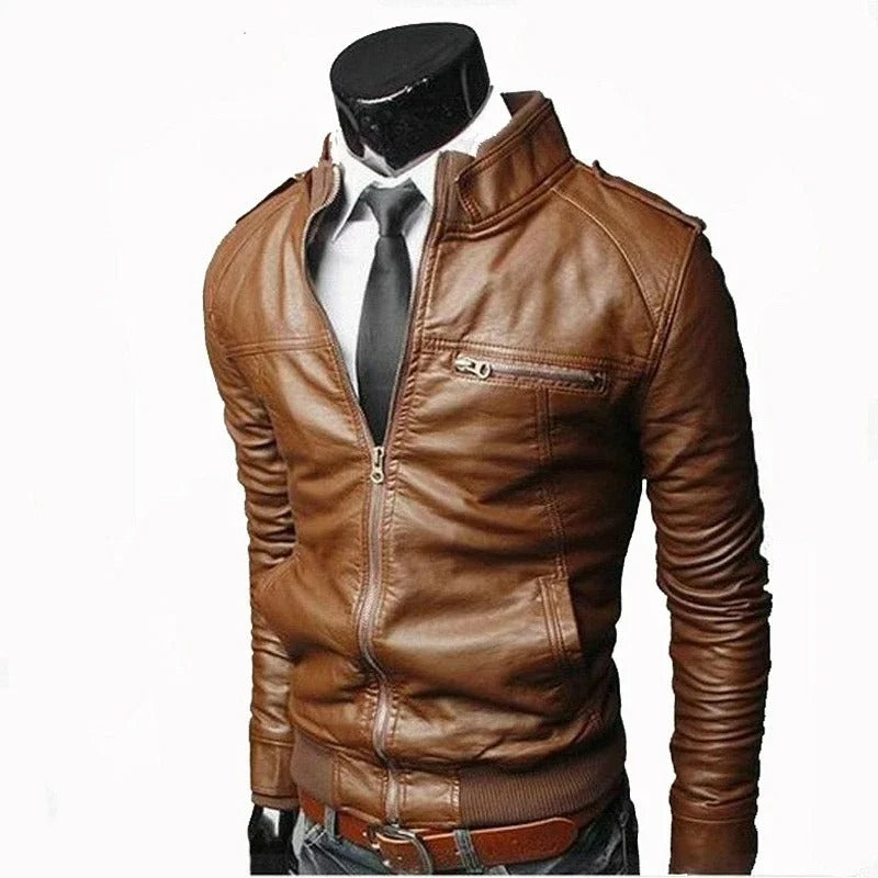 Men’s Genuine Leather Jacket – Thompson Baker | Elegant Style & Slim Fit in Brown