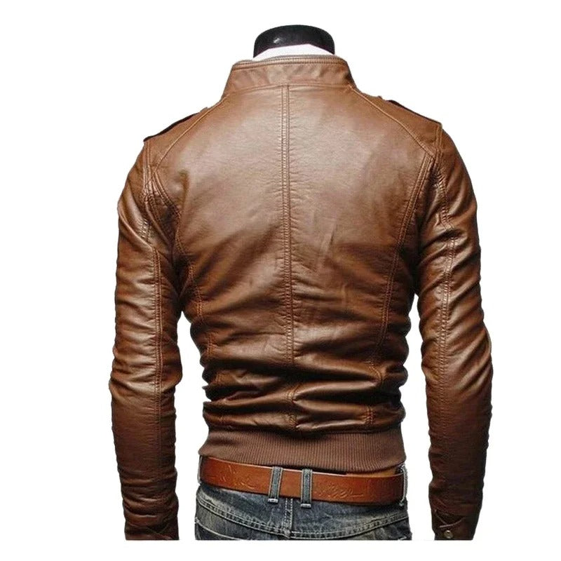 Men’s Genuine Leather Jacket – Thompson Baker | Elegant Style & Slim Fit in Brown