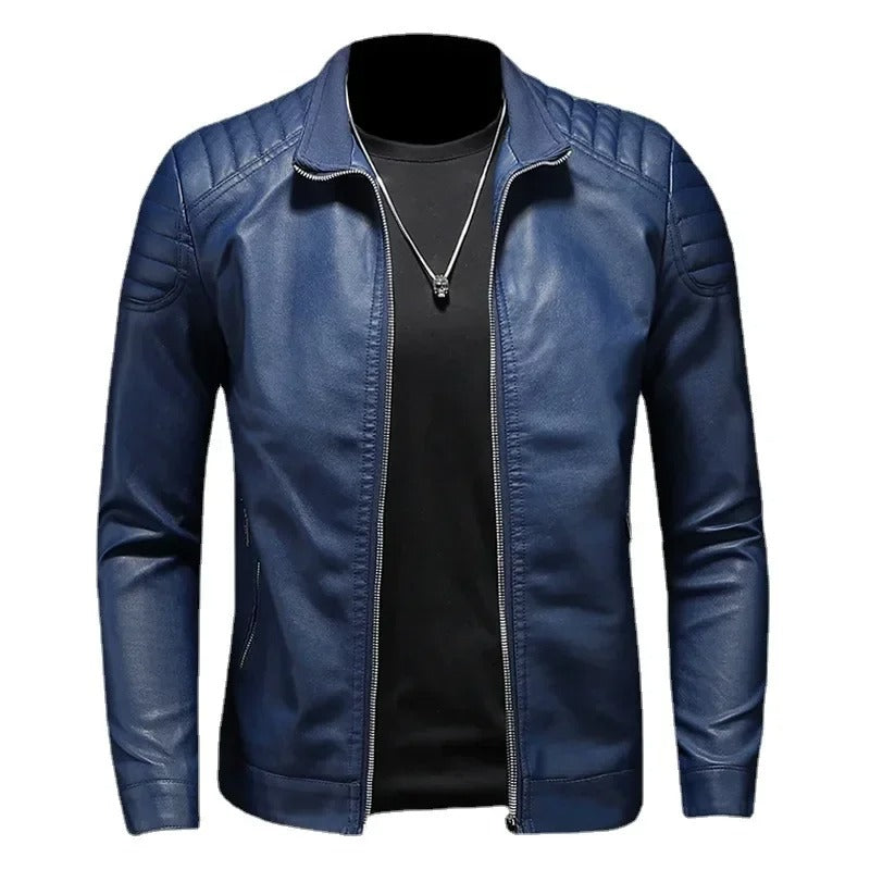 Men’s Blue Genuine Leather Jacket – Jack Premium | Modern Style & Minimal Design
