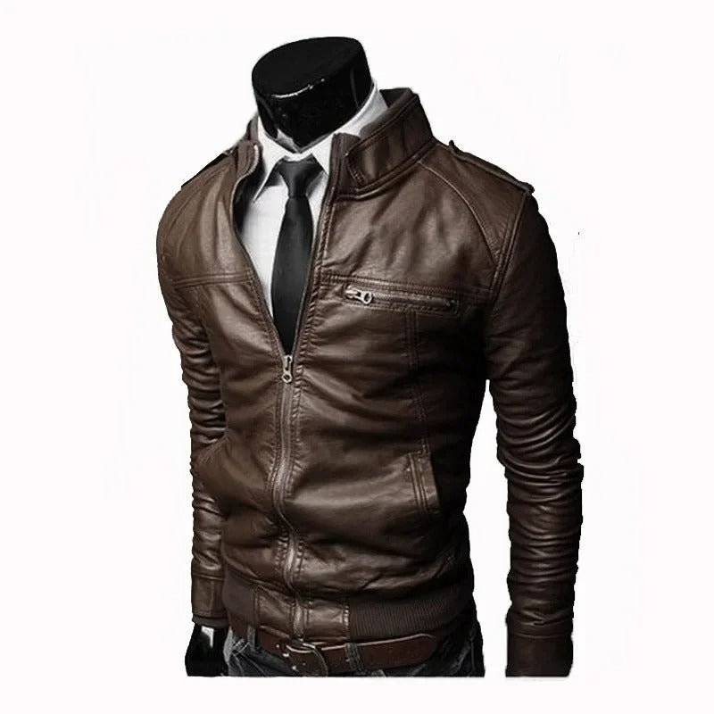 Men’s Genuine Leather Jacket – Thompson Baker | Elegant Style & Slim Fit in Brown