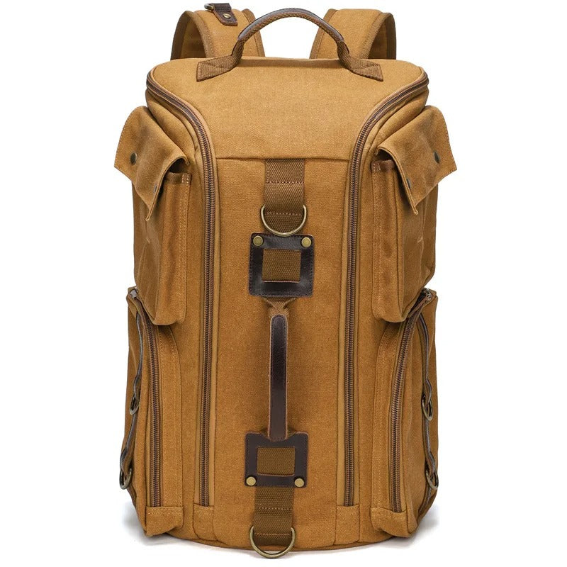 Vintage Men's Backpack in Leather and Waxed Canvas – Fits 16" Laptop, Ideal for Travel and School