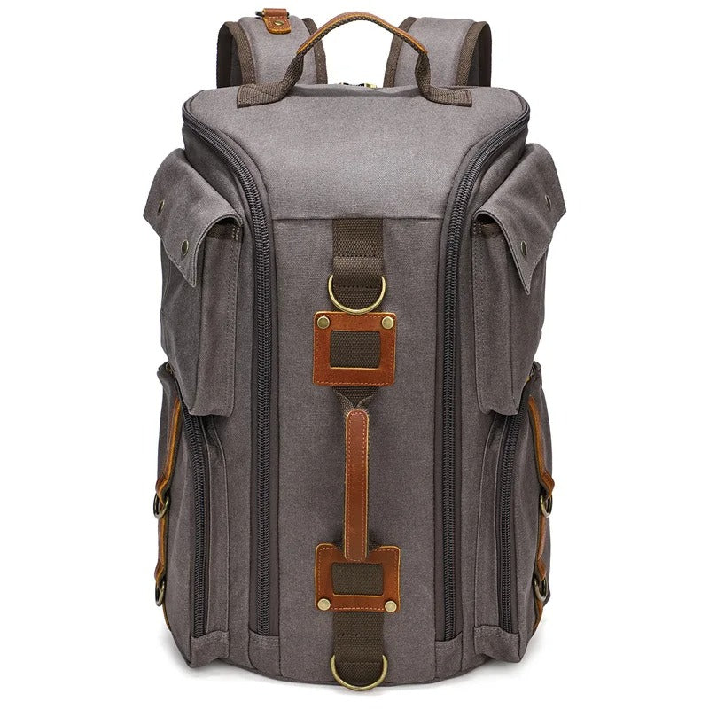 Vintage Men's Backpack in Leather and Waxed Canvas – Fits 16" Laptop, Ideal for Travel and School
